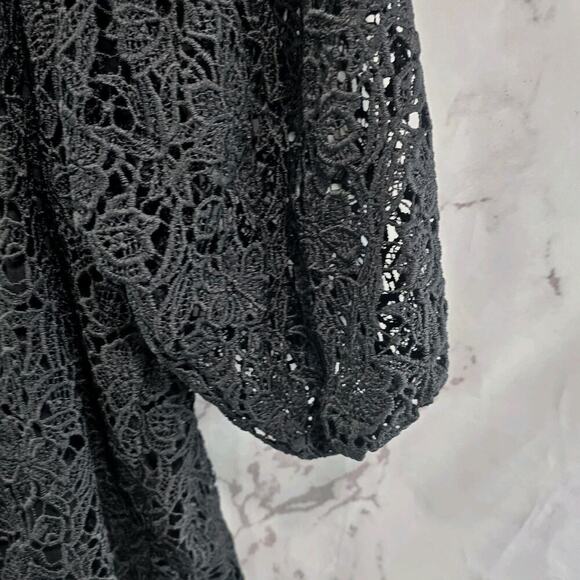 Maeve Shirt Womens XS Black Puff Sleeve Boho Crochet Cover Up Cutwork - Picture 8 of 11